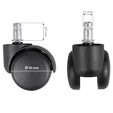 thumbnail of 5er Set gebremste Weichboden-Rollen für Bürostuhl 11 mm Stift / Durchmesser 50 mm, Premium Teppichrollen in Schwarz, Dreh-stuhlrollen für weiche