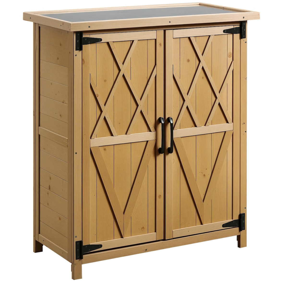 Armario de exterior de madera 0,24 m² 75x40x90 cm con 2 puertas 4 estantes y techo de galvanizado para almacenamiento de herramientas natural