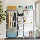 thumbnail of HOMCOM armario de ropa, perchero, 182x43x185 cm, armario abierto con 8 estantes de tela, barras para colgar, marco de metal, gris claro