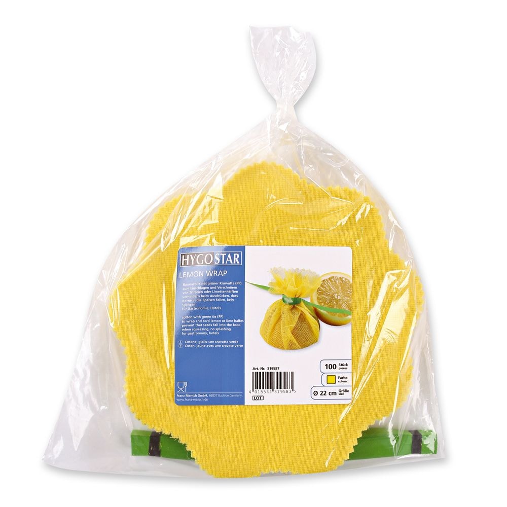 Zitronenserviertuch "Lemon Wrap" aus Baumwolle 100 Stück 22 cm Gelb-Grün