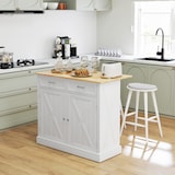 thumbnail of HOMCOM isla de cocina carro de cocina con encimera de madera plegable 2 puertas 2 cajones estante ajustable y 4 ruedas 105x60x90,5 cm blanco
