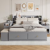 thumbnail of Massivholz-Kombibett 140x200 cm mit Kopfteil und Stauraum – elegantes Design und hohe Funktionalität Grau