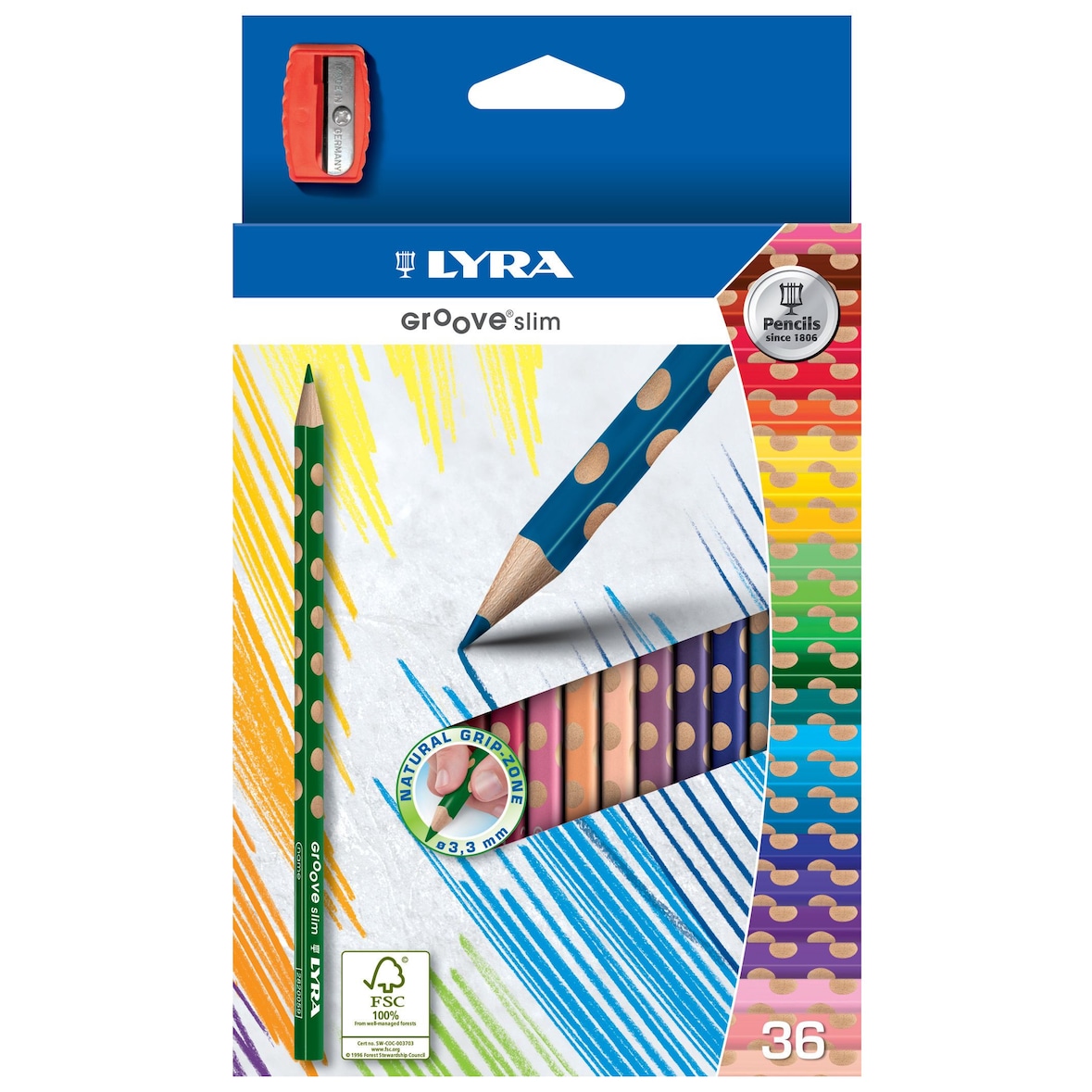 LYRA L2821360 Farbstifte Groove Slim - Ø 3,3 mm, 36 Farben + Anspitzer, Kartonetui