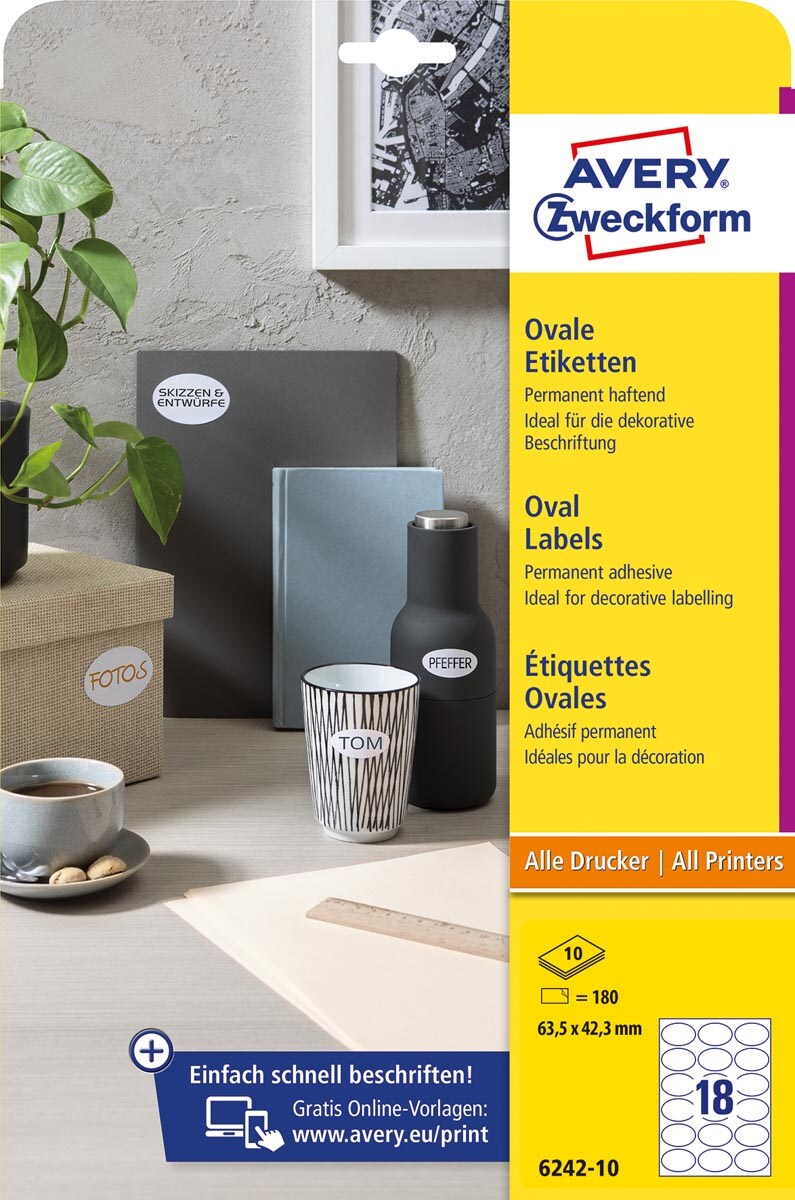 AVERY Zweckform Kennzeichnungs-Etiketten, oval, 63,5x42,3 mm