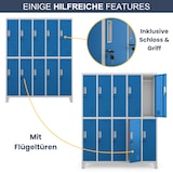 thumbnail of Umkleideschrank Spind BERLIN - 10 Abteile, Etikettenhalter Lüftungsschlitze | Umkleidespind Schließfachschrank Garderobenspind, 172x136x45cm Grau-Blau