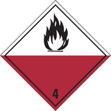 thumbnail of Gefahrzettel, Gefahrgutklasse 4.2 - Selbstentzündliche Stoffe - 100x100 mm Folie selbstklebend