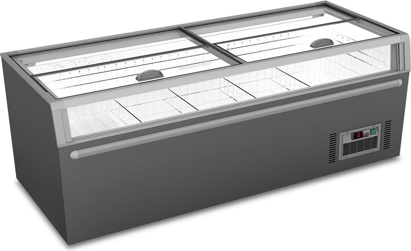 KLIMAITALIA Statisches Panoramainsel-Flachglas. LED-Beleuchtung. Automatisches Auftauen. Temperatur 0°C/+10°C und -22°C/-18°C. MANHATTAN25