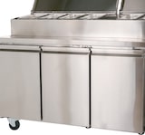 thumbnail of Romux® Saladette Kühltisch mit 3 Türen 180x70 cm für 10 GN 1/3 Behälter mit Umluftkühlung | Zubereitungstisch aus Edelstahl mit Kapazität 417 L