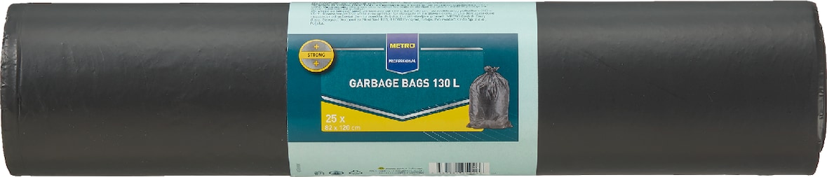 METRO PROFESSIONAL Müllsack, 82 x 120 cm, 130 L, mit Zugband, schwarz, 2 x 25 Stück, 2 Packungen