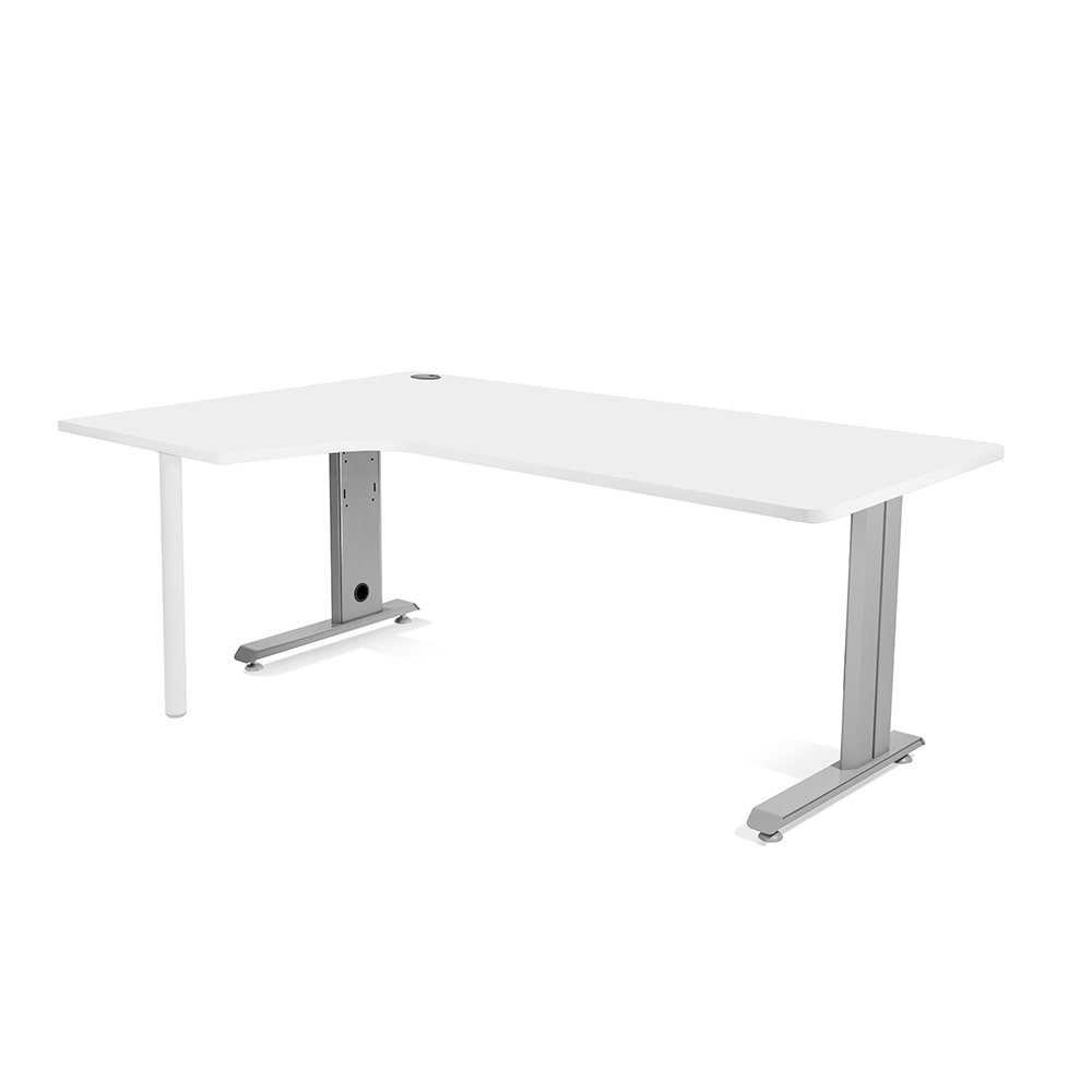 Rocada mesa de oficina serie metal con forma de L izquierda 180x120 aluminio / blanco
