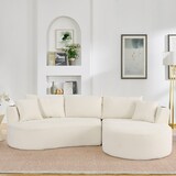 thumbnail of 3-Sitzer Sofa mit rechter Chaiselongue Beige 76×264×168 cm Kordstoff Kompressionssofa mit Getränkehaltern und Kissen, vakuumverpackt