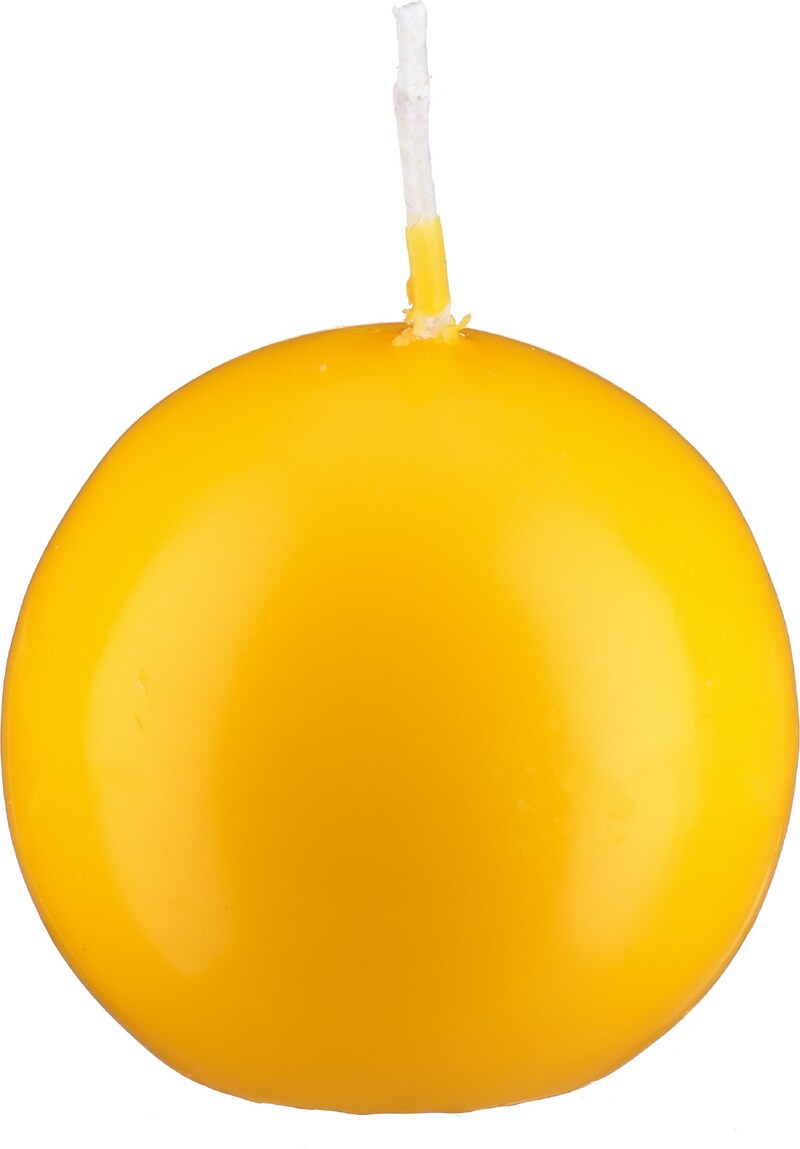 Eine gelbe Kugelkerze mit einem Docht.