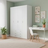thumbnail of Armadio Guardaroba Con 4 Ante E 3 Cassetti Design Moderno Ampio Vano Con Barra Appendiabiti e Ripiani Salvaspazio Abiti 154 x 49.5 x 200.4 Cm Bianco