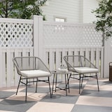 thumbnail of Balkonmöbel Set 63x65x76 cm Rattan Dunkelgrau 3 teilig mit 2 Stühlen und rundem Tisch mit Glasplatte wetterfest UV beständig verstellbare Fußpads
