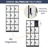 thumbnail of Schließfachschrank Spind BERN - 12 Fächer, Etikettenhalter | Wertfachschrank Umkleideschrank Metall Kleiderspind, 185x90x40cm Anthrazit-Weiß