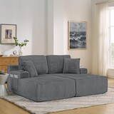 thumbnail of 2-Sitzer Schlafsofa Lounge Sofa Relaxsessel Kordstoff Grau 78×154×186 cm mit Magazintasche, Getränkehalter, Kissen, vielseitig und pflegeleicht