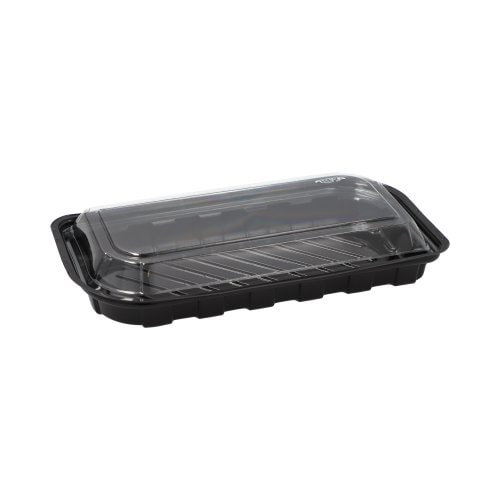 Starpak 50 Sushi-Schalen R-PET rechteckig 21 cm x 11 cm x 4,3 cm schwarz mit transparentem Deckel (37251, 50 Stück)