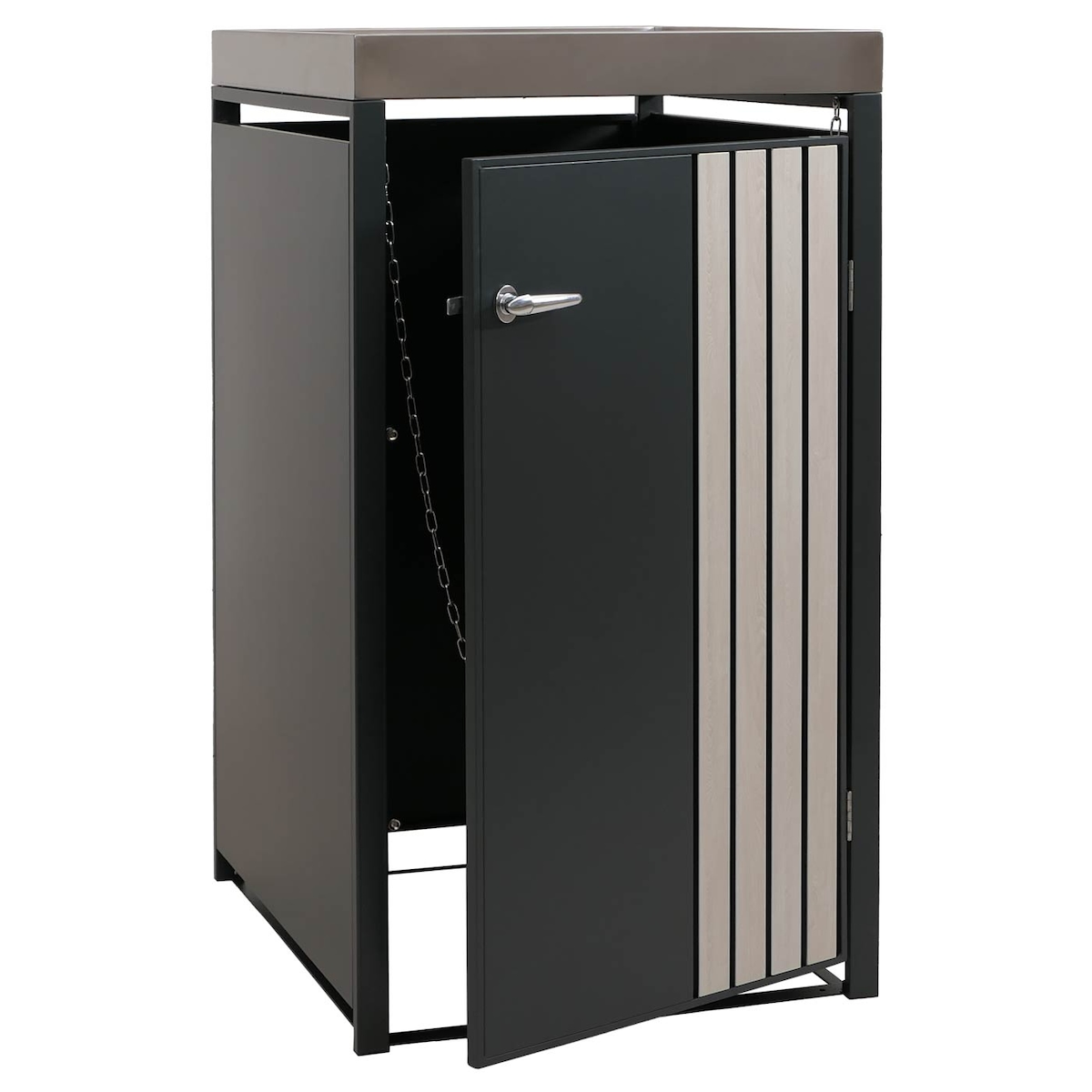 Proregal 1er-Mülltonnenverkleidung mit Pflanzkasten | HxBxT 125x68x84 cm | Anthrazit Holzoptik hell | Mülltonne 35kg