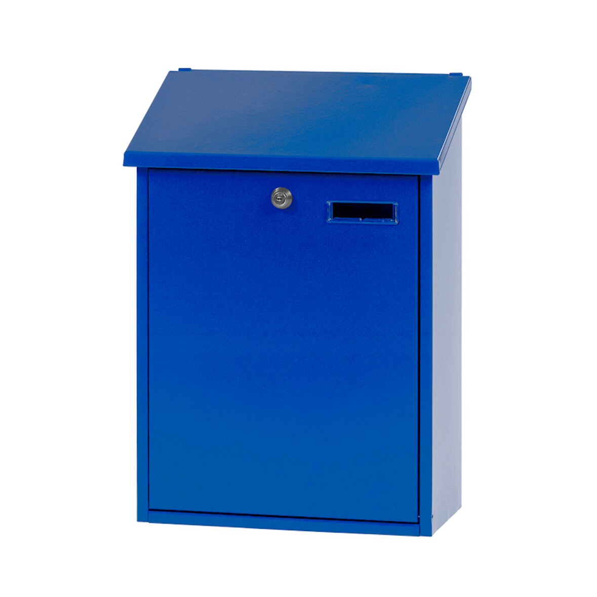 PROREGAL Wandbriefkasten Sebastian mit Schrägdach & Namensschild | HxBxT 44,5x32,5x16cm | Einwurföffnung 30x4cm | Blau