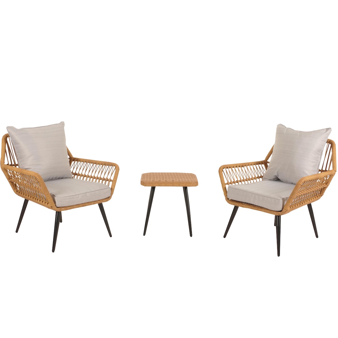 Conjunto em poli-rattan HWC-N34, conjunto de varanda conjunto de jardim grupo de assentos cadeira mesa lateral ~ cinzento claro