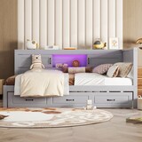 thumbnail of Schlafsofa 140x200 mit LED-Beleuchtung, Stauraum und USB-Anschlüssen, Grau – Ausziehbares Bett für kleine Räume