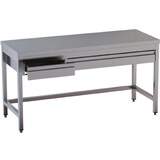 thumbnail of tavolo acciaio inox aperto cornice inferiore e 3 cassetti orizzontali 140x60x85
