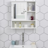 thumbnail of kleankin Gabinete de banheiro com grande espelho de armazenamento com prateleira ajustável interna e prateleiras abertas 60x18x63 cm Branco