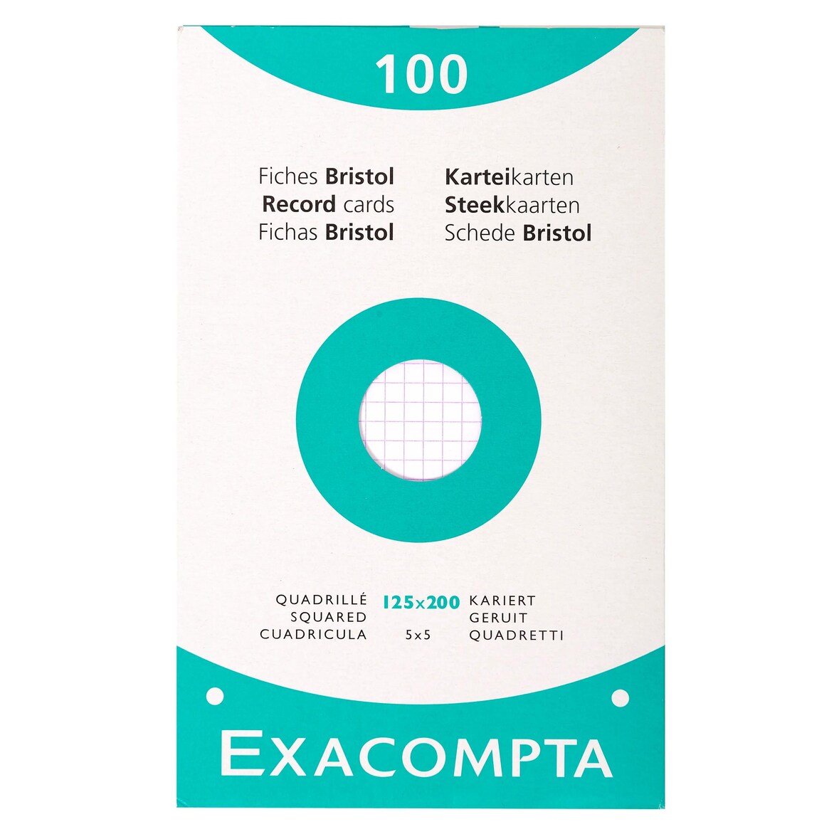 Exacompta - Réf. 13603E - Carton de 12 Etuis de 100 fiches - bristol blanc quadrillé 5x5 perforé 125x200mm - Blanc
