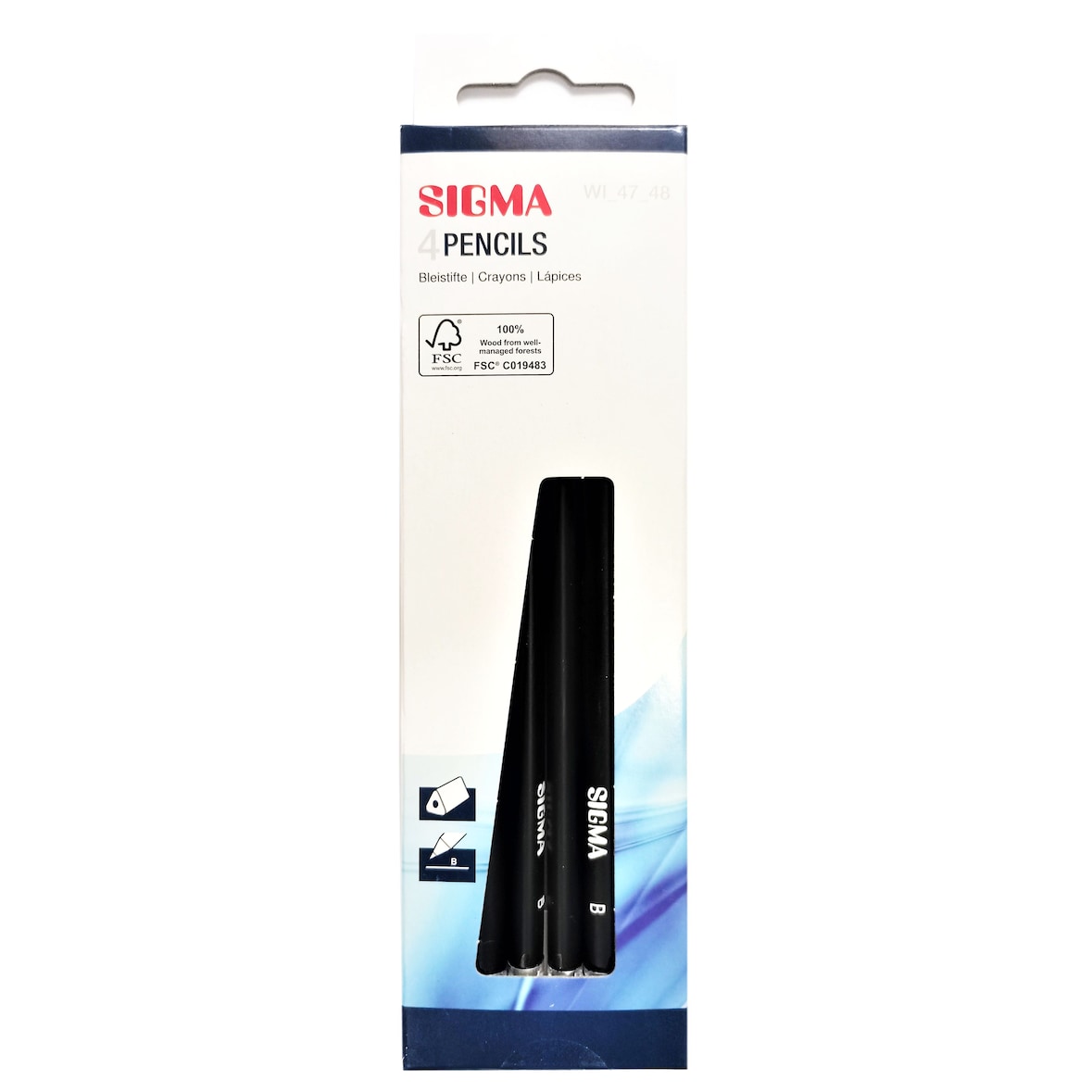 SIGMA Crayon avec gomme, mine HB, plastique, noir, 4 unités