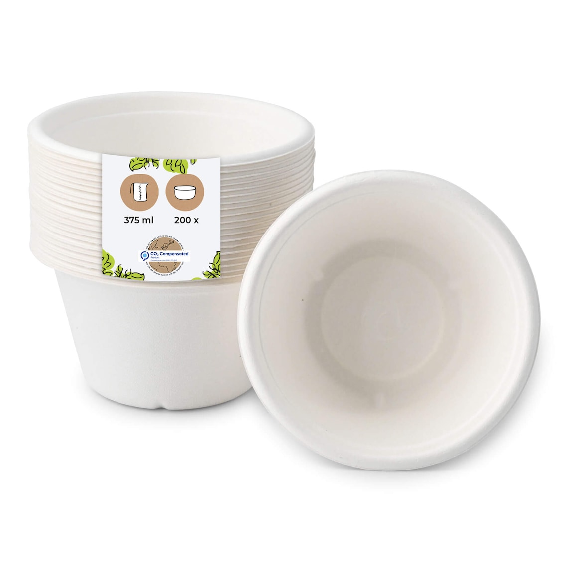 BIOZOYG 200 Stück Suppenbecher 375ml Einwegbecher Ø 10,5cm, kompostierbar, aus Zuckerrohr, umweltfreundliche Bio-Einweg Speisebecher Bagassebecher