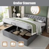 thumbnail of Polsterbett 140x200 Grau mit Hydraulikfunktion,Samt Elegantes Bett mit Stauraum und Knopfoptik Doppelbett für kleine Schlafzimmer Boxspringbett Grau