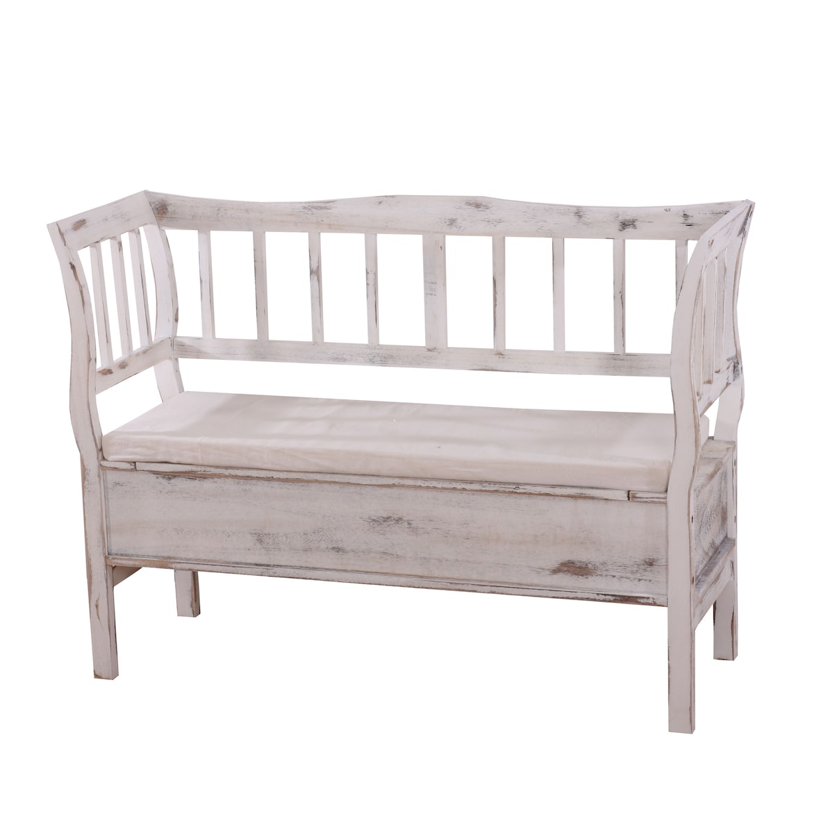 Sitzbank T207, Bank Truhenbank Holzbank Aufbewahrungstruhe, Staufach Kissen Holz 119cm ~ weiß, shabby