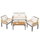 thumbnail of Merax Garten-Loungesessel-Set 4-tlg, Gartenmöbel Sitzgruppe, 2-Sitzer + 2 Sessel + Tisch, mit Kissen, Rattan, Beige