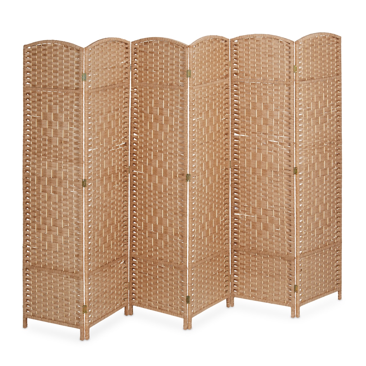 Relaxdays Paravent, 6-teilig, Raumtrenner faltbar, HxB 170x241 cm, Sichtschutz innen, Holz, Papierseil, Trennwand, natur