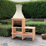 thumbnail of MF - Gartenkamin BBQ KHIVA Plus für Holz & Kohle mit Seitenablage & Grillrost. Orange/Beige (164x58x246 cm). REF: M01023. Für den Außenbereich.