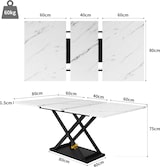 thumbnail of Essgruppe 5-teilig ausziehbarer Esstisch mit 4 Samtstühlen Weiß+Schwarz 160x80x75 cm MDF Metall, modernes Design, platzsparend