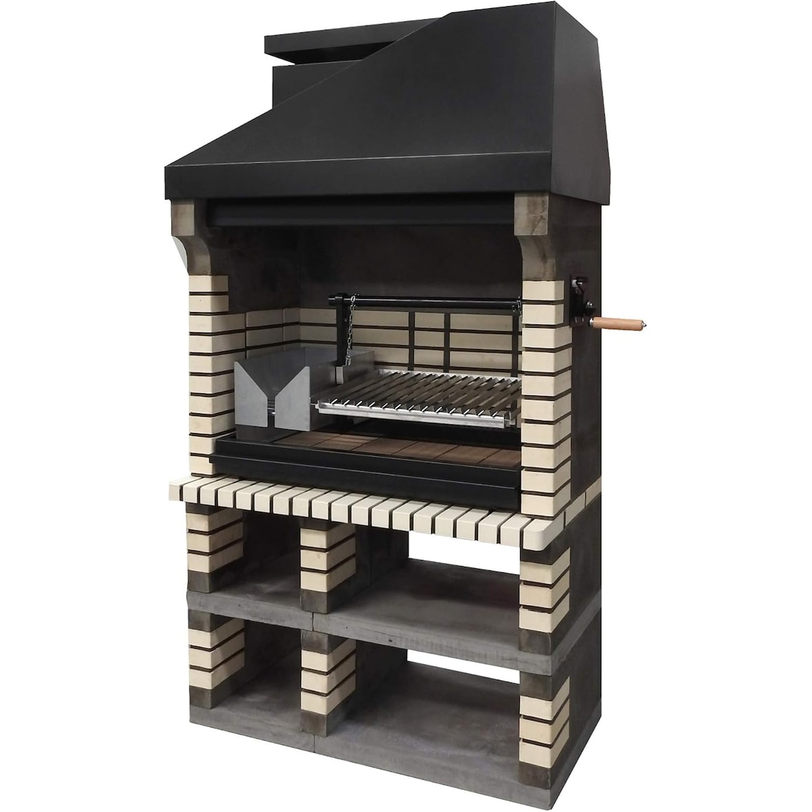 MF - Barbacoa de Obra Prefabricada para Leña y Carbón Modelo Pan America Plus XL  (Gris Beige - 120 x 70 x 220 cm) REF: 3550/3 - Uso en Exteriores