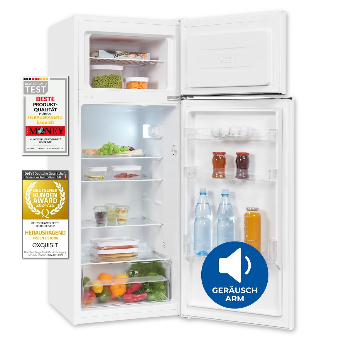 Exquisit Kühl-Gefrierkombination, Kühlschrank mit Gefrierfach, 206 Liter, 4-Sterne-Gefrierfach, 55 cm Breit, Freistehend, KGC5270-45-040E weiss