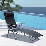 thumbnail of Tumbona plegable tumbona de jardín con respaldo ajustable en 7 niveles almohada y reposabrazos carga 165 kg para piscina terraza 137x63,5x100,5 cm