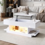 thumbnail of Couchtisch 98x45x40 cm mit Lift Tischplatte und LED-Beleuchtung Weiß Hochglanz, Sofatisch höhenverstellbar bis 55 cm mit Stauraum und Ablagen