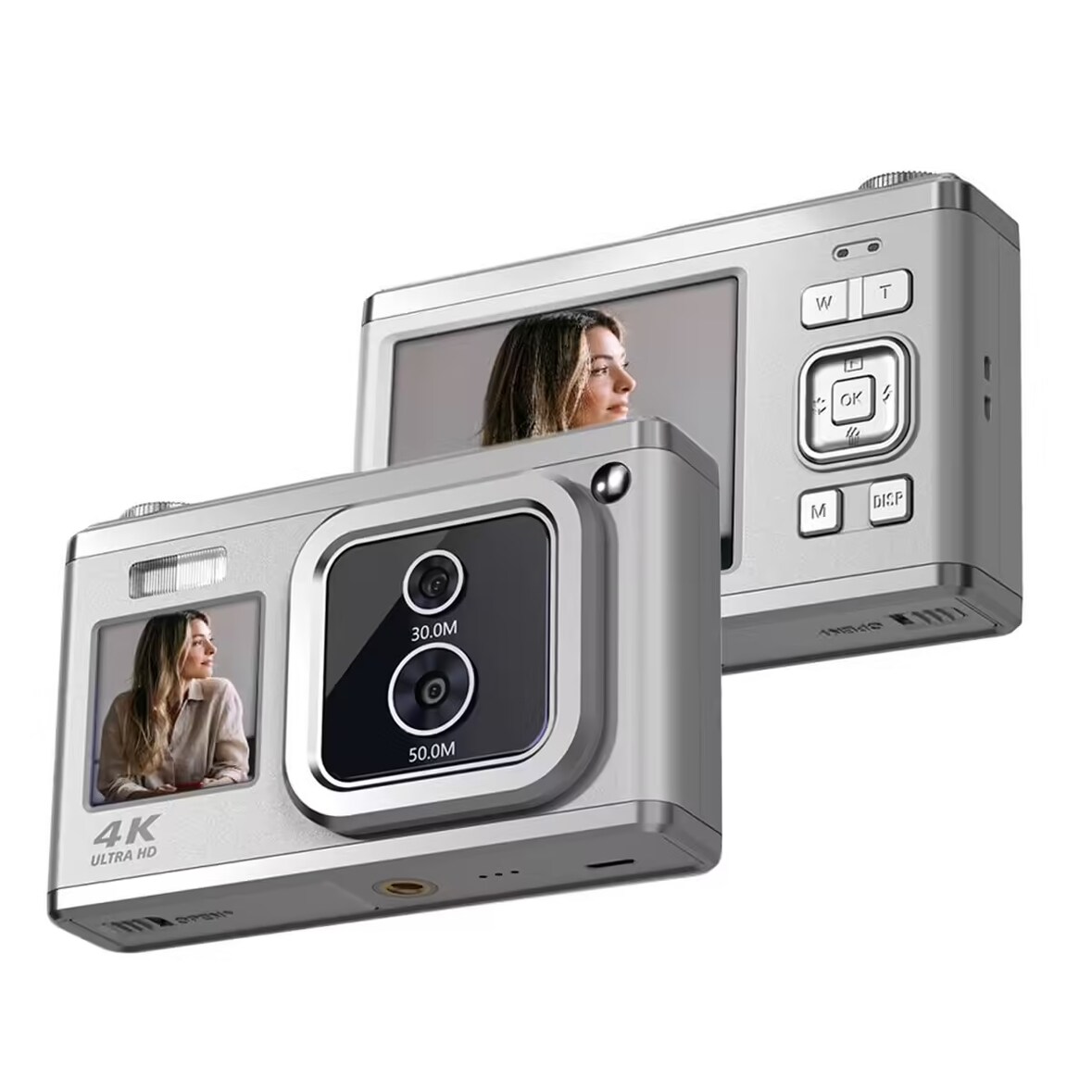 Appareil Photo Numérique 4K HD Double Objectif 50MP Écran Selfie Stabilisation Argent YONIS