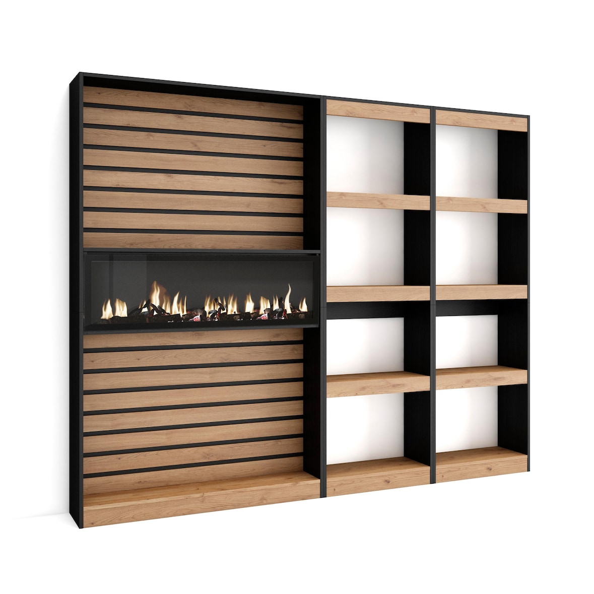 Bücherregal, Holzregal, 230x25x186cm, Wohnzimmer - Büro, Für Bücher, Moderner Stil, Eiche und schwarz _ 86_2