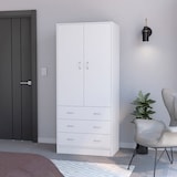 thumbnail of Armario Taly en melamina con 2 puertas ,1 estante, 1 barra para colgar ropa y 3 cajones con rieles metalicos, blanco , 180.1 cm  X 78.7 cm  X 48.4 cm