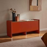 thumbnail of Einfarbiges rechteckiges TV-Möbel im Retro-Stil, L 120 cm, orange