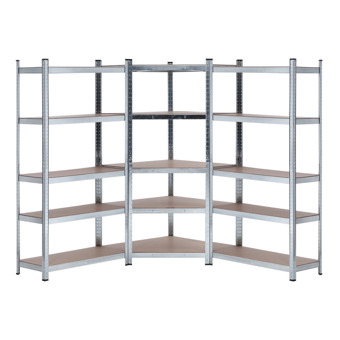 Pack 2 Modulaire Stellingkasten en 1 Hoekkast met 5 Planken 2625kg 136x40x180cm Zilver 7house