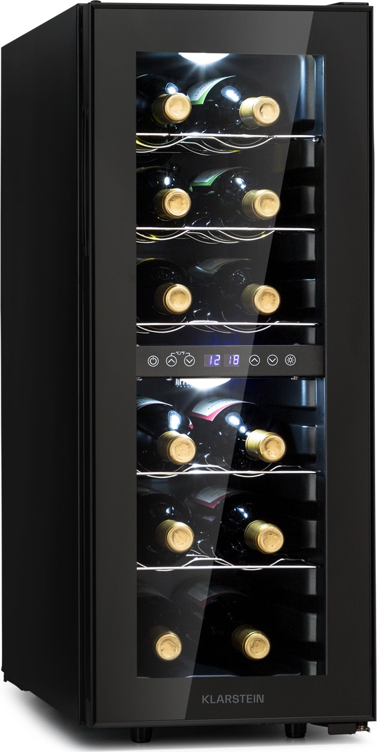 Klarstein Shiraz 12 Duo Weinkühlschrank 2 Zonen 42L/12 Flaschen 5-12 / 12-18 °C Touch Schwarz