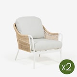 thumbnail of Pack 2 sillones para jardín, Ratán sintético tipo trenzado, Aluminio y ratán sintético redondo, Color Blanco envejecido, 48x57x89,5 cm