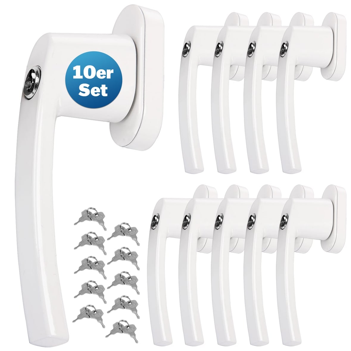 MONZANA® Fenstergriffe10er Set Aluminium weiß inkl. Schlüssel