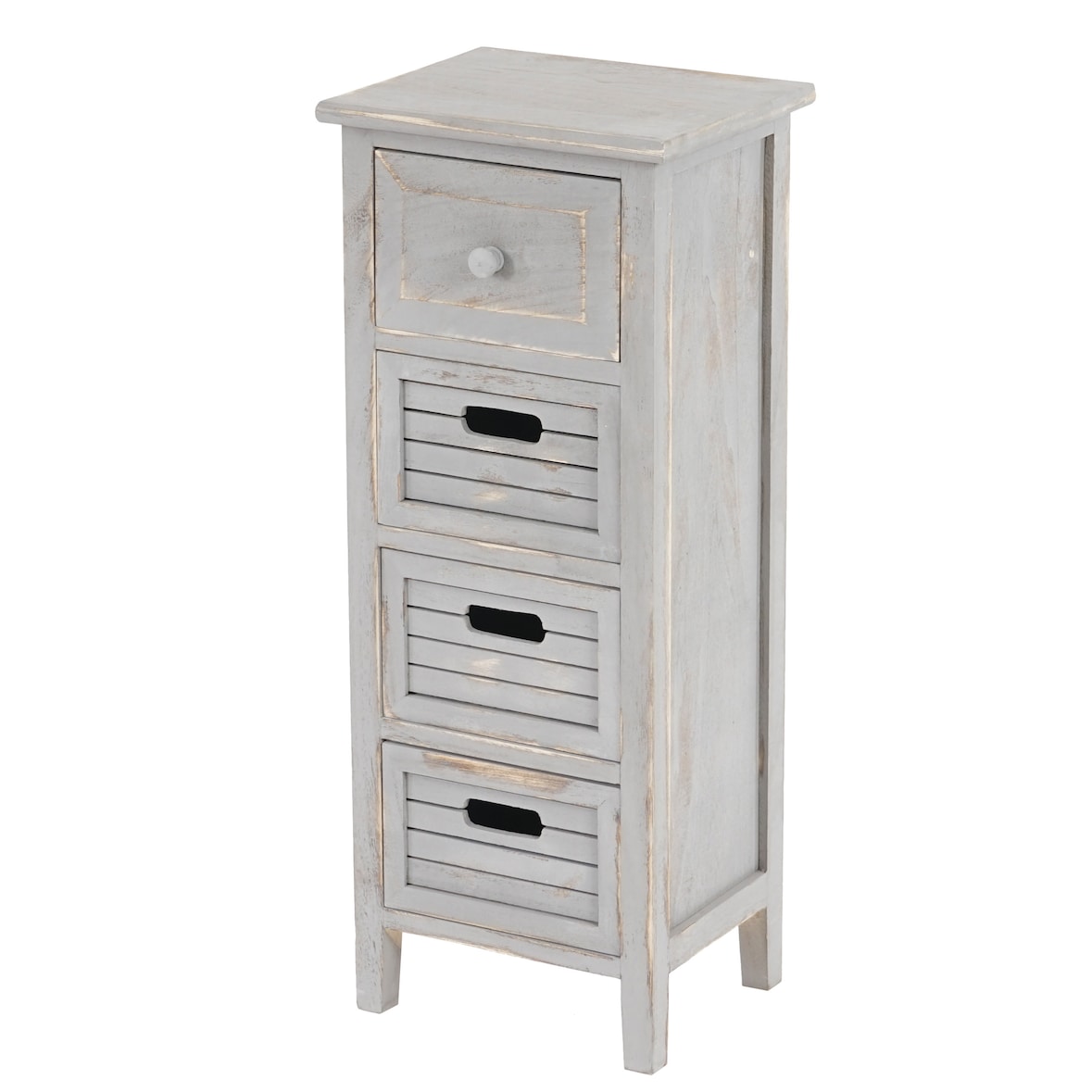 Kommode T18, Schubladenschrank Schrank, 4 Schubladen, 74x30x25cm Shabby-Look Vintage ~ grau