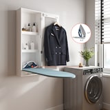 thumbnail of Wandmontierter Bügelschrank mit Spiegel Weiß 94x34x18 cm klappbares Bügelbrett mit Ablagen und Haken MDF platzsparend